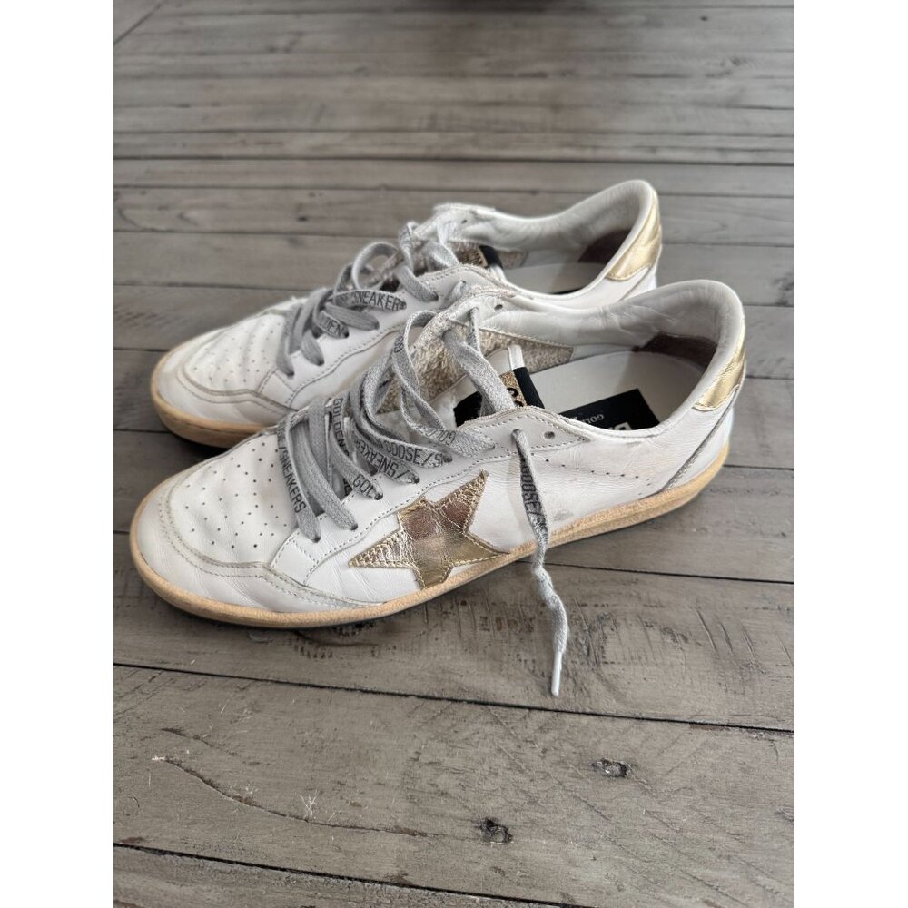 GOLDEN GOOSE Ball Star Sneakers Gold Star White Leather Size 38 8 - Picture 4 of 10